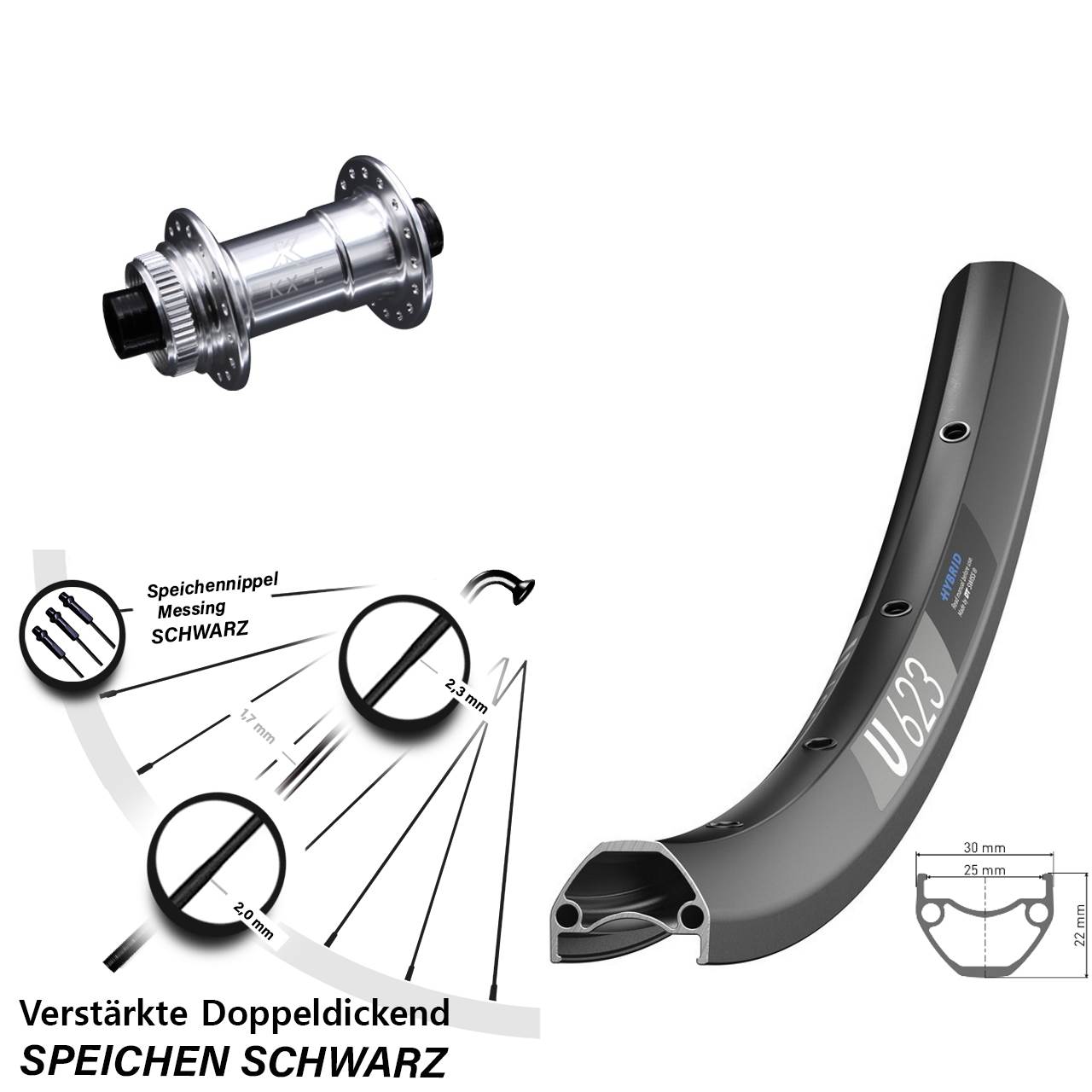 DT Swiss U 623 Disc Vorderrad 29 Zoll mit KX-E Steckachse 15x100 Nabe silbern-eloxiert