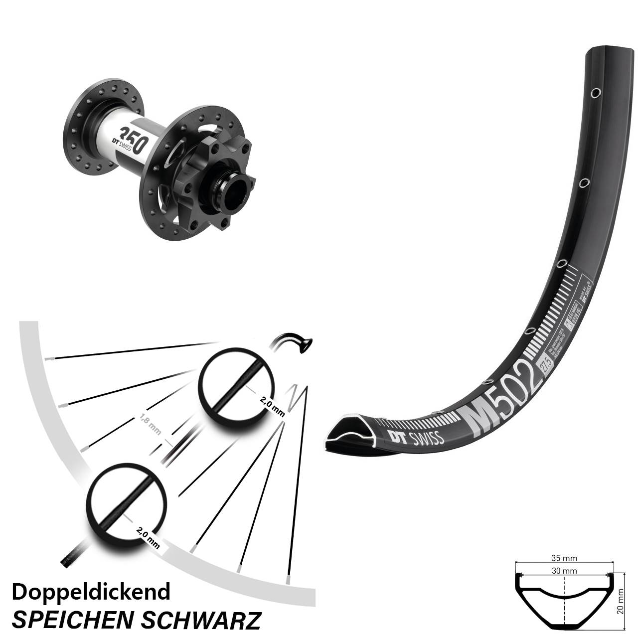 Vorderrad 6-Loch 27,5 Zoll DT Swiss M 502-350 15x100