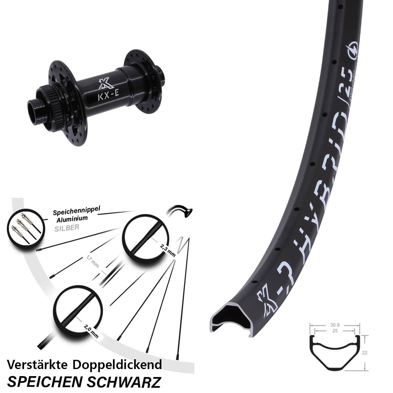 KX-R Hybrid 25 Centerlock E-Bike 650B Disc Laufrad 15x110 Boost