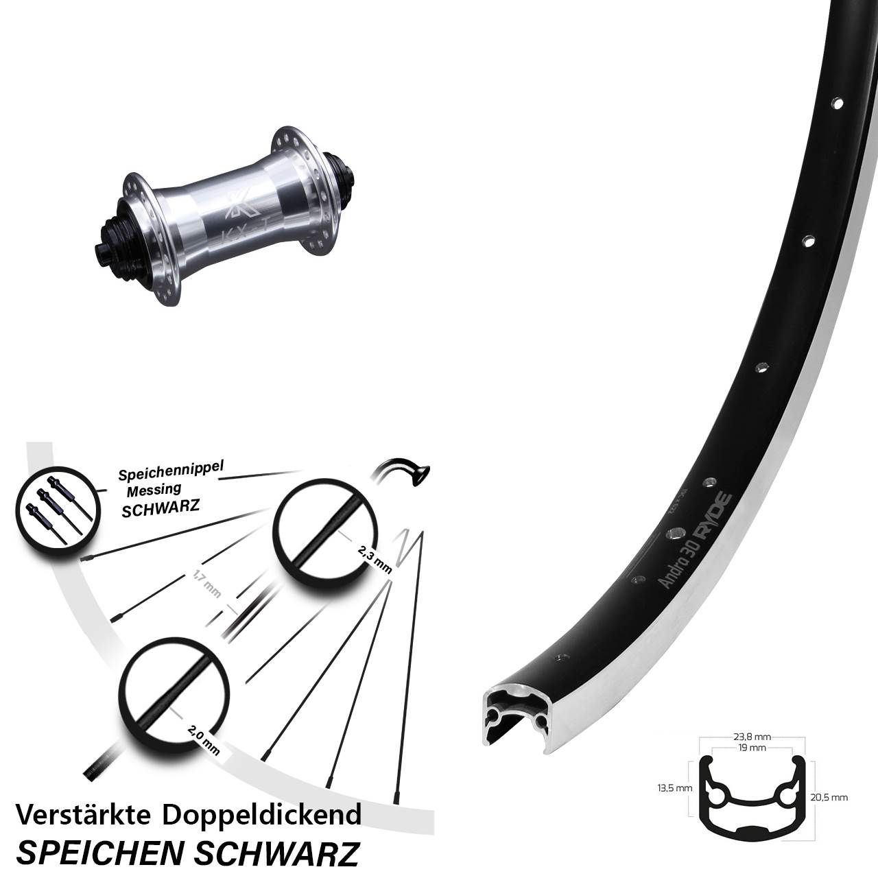28 Zoll Ryde Andra 30 KX-T verstärkt Laufrad QR