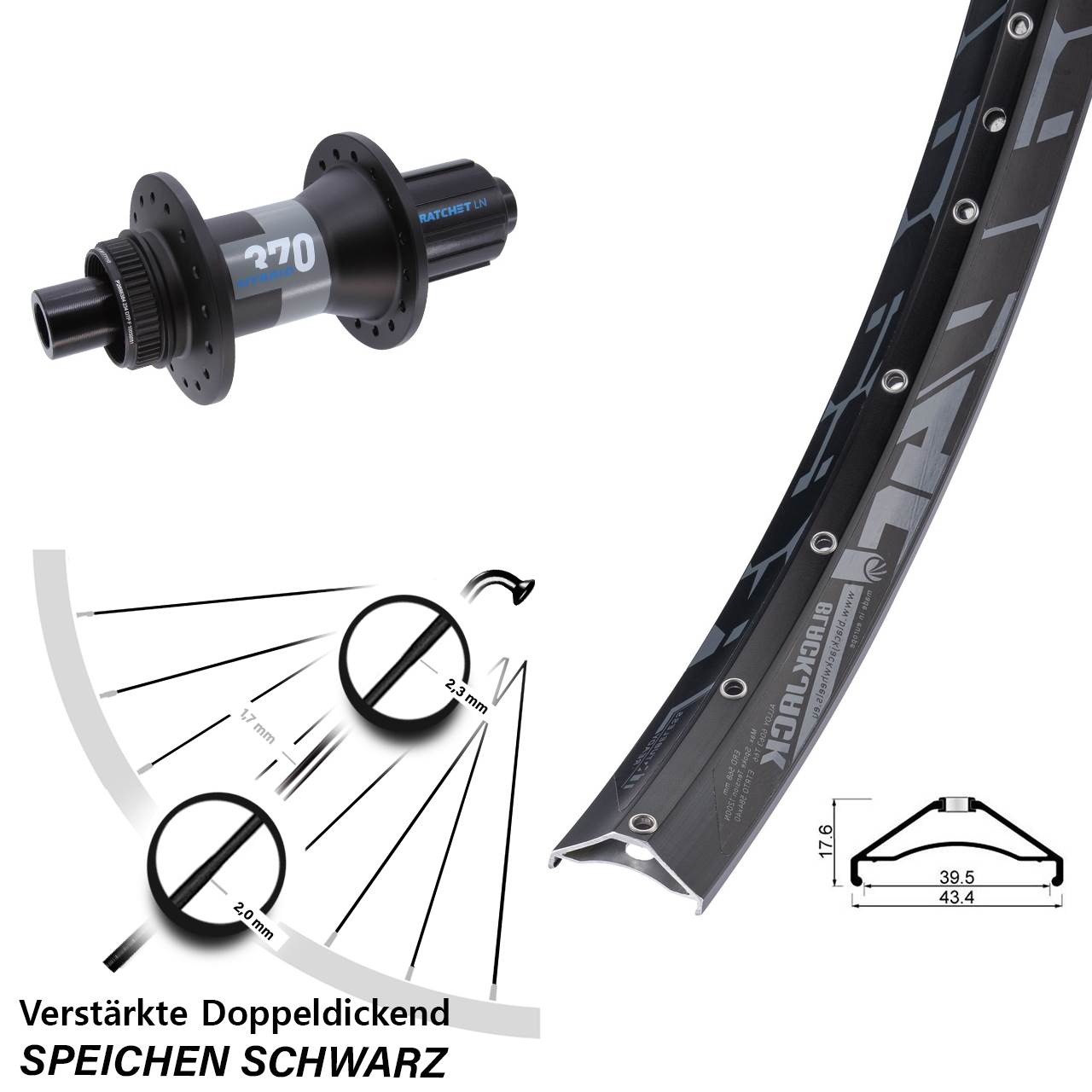 27,5 Zoll Rodi Ready 40 DT Swiss 370 Hybrid Boost Hinterrad 12x148 8-11 fach