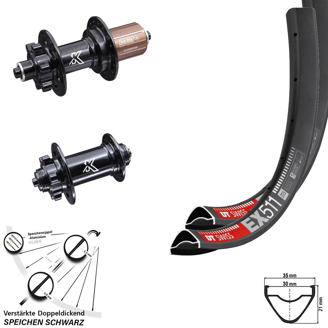 29 Zoll DT Swiss EX 511 KX-M Disc Laufradsatz für Schnellspanner 8-12 fach HG