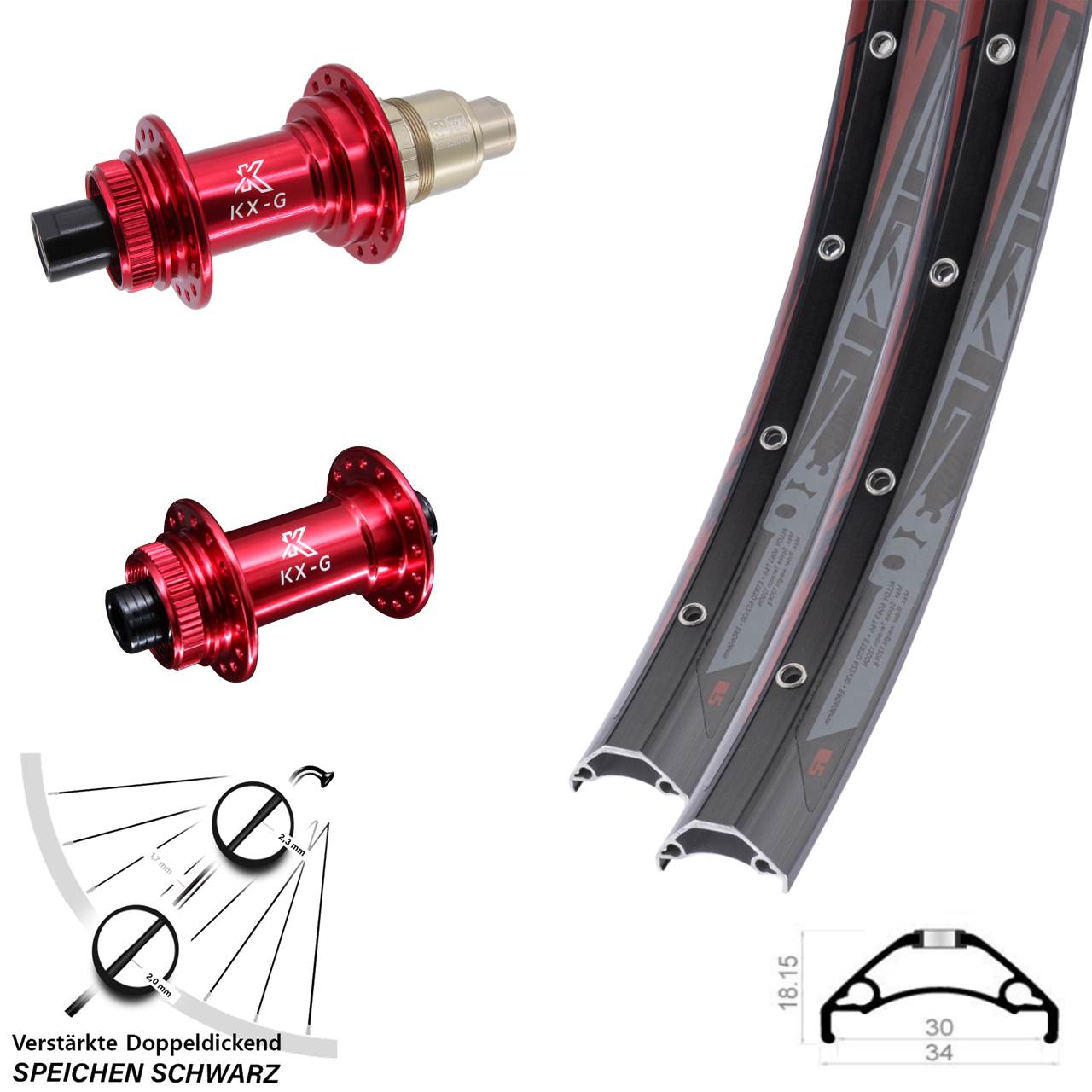 Rodi TRYP 30 KX-G rot 29 Zoll Disc Laufradsatz 15x100 12x142 SRAM XDR