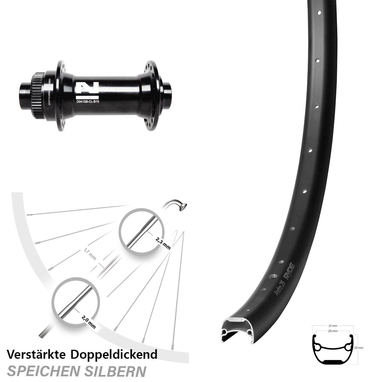 Boost Centerlock Vorderrad 15x110 28 Zoll Ryde Andra 25 Novatec D041