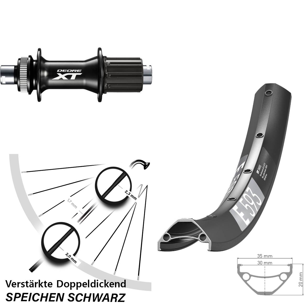 Centerlock Hinterrad 650B DT Swiss E593 Shimano XT FH-M8010-B 8-11 fach HG 12x148 Boost