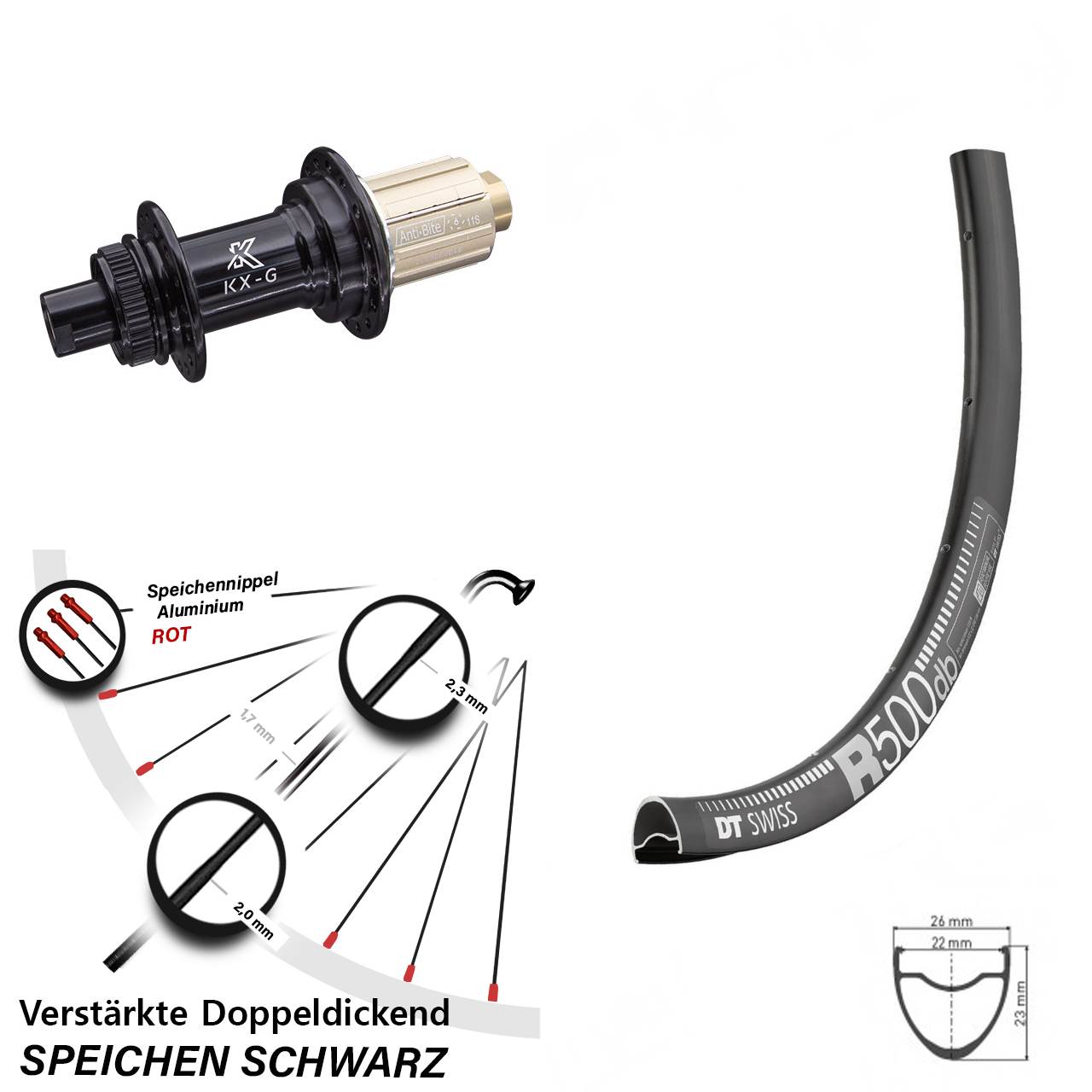 DT Swiss R 500 KX-G 28-29 Zoll Disc Laufrad 12x142 8-12 fach HG