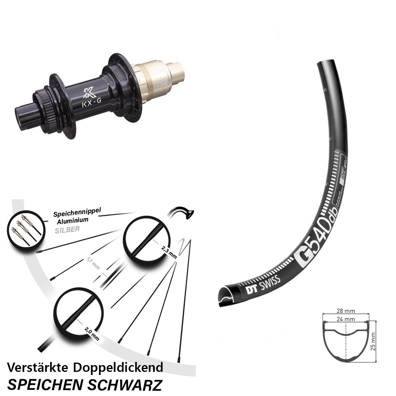 DT Swiss G 540 Gravel Hinterrad 28/29 Zoll mit KX-G Nabe Sram XDR 12x142 verstärkt