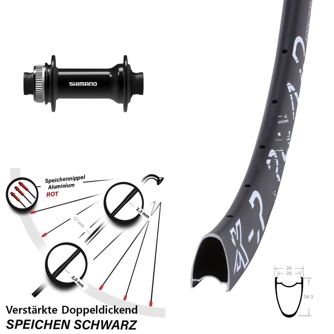 Centerlock Vorderrad 28-29 Zoll KX-R Road Shimano HB-TC500 15x100