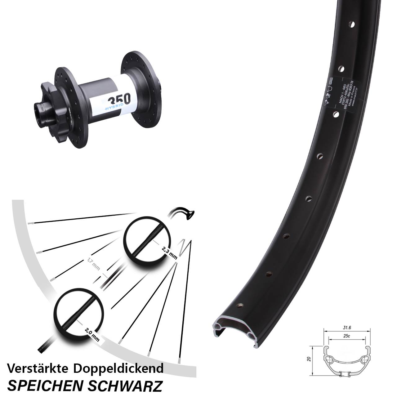 Boost 6-Loch Vorderrad 15x110 20 Zoll Mach1 Kargo DT Swiss 350 Hybrid