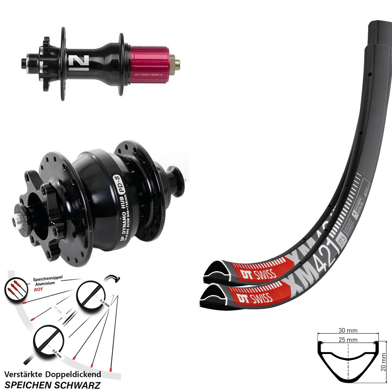 Laufrad-Satz QR 27,5 Zoll DT Swiss XM421 Novatec D792SB Disc 6-Loch Shutter PD-8 8-12 fach