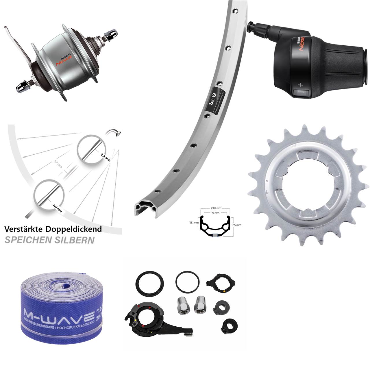 26 Zoll Ryde Zac 19 Shimano Nexus 8 Gang Hinterrad mit Rücktrittbremse