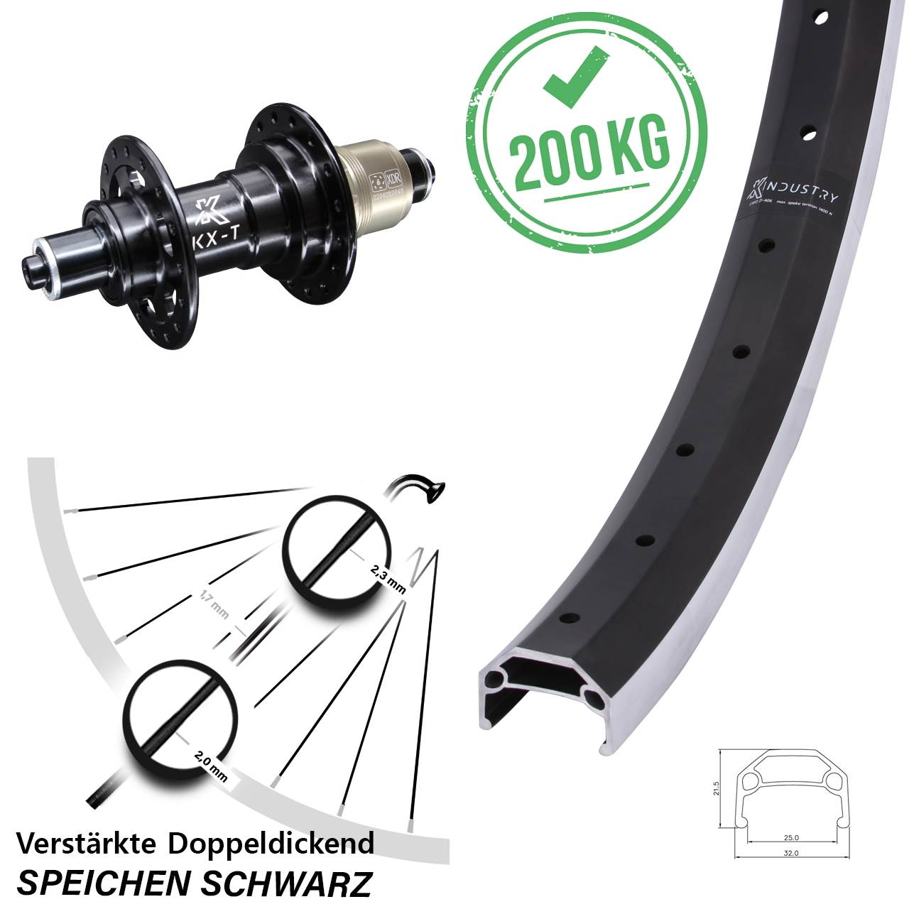 26 Zoll KX-T Industry Hinterrad QR XD 11-12 fach