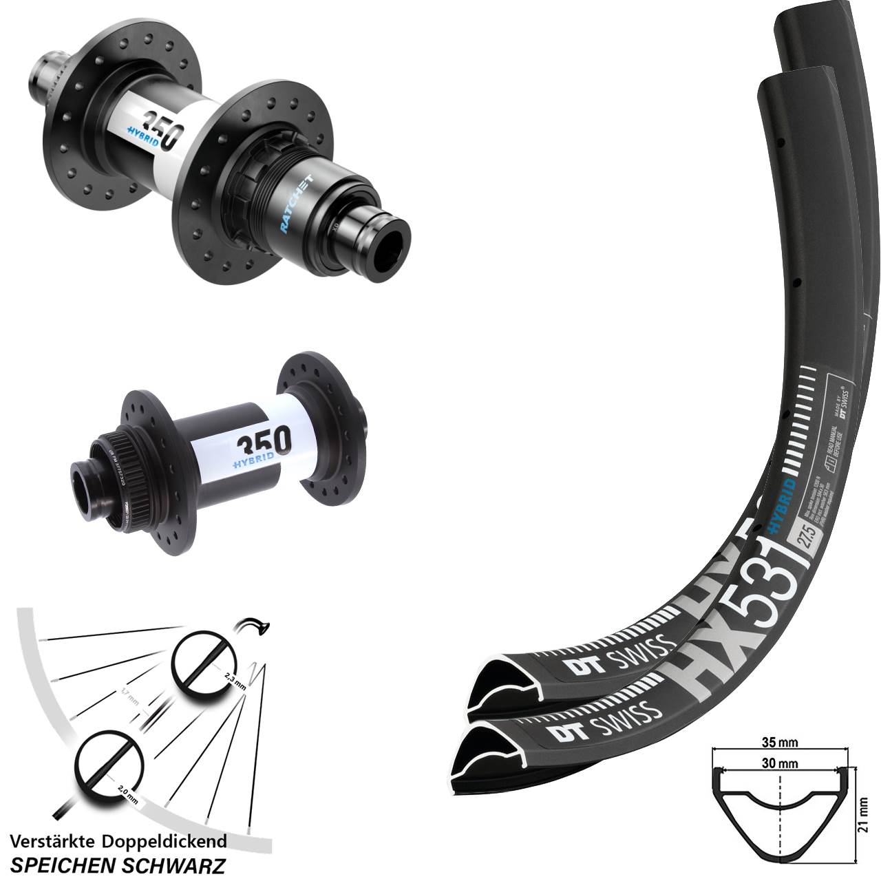DT Swiss HX531 DT Swiss 350 Hybrid 29 Zoll Laufradsatz Centerlock 15x110 12x148 Boost XD