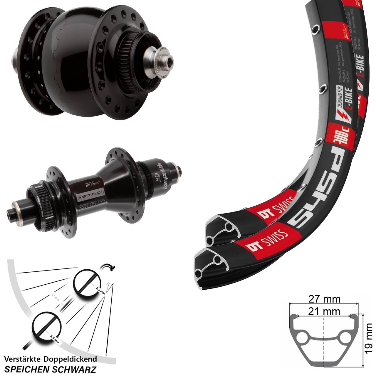 26 Zoll DT Swiss 545 370 SON 28 Disc Laufradsatz für Schnellspanner XD 11-12 fach