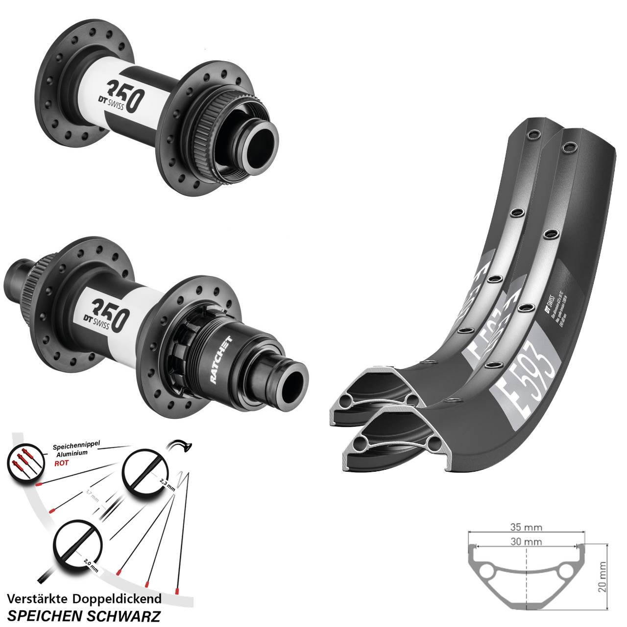 Disc Laufradsatz 27,5 Zoll DT Swiss E593-350 SRAM XD Boost