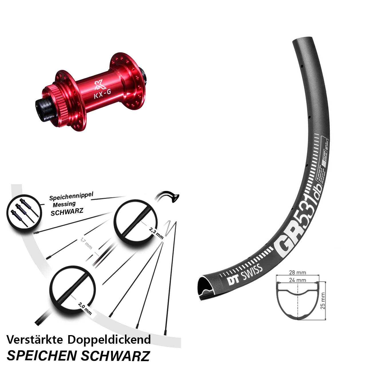 DT Swiss GR 531 Gravel Vorderrad 27,5 Zoll mit KX-G Centerlock rot-eloxiert