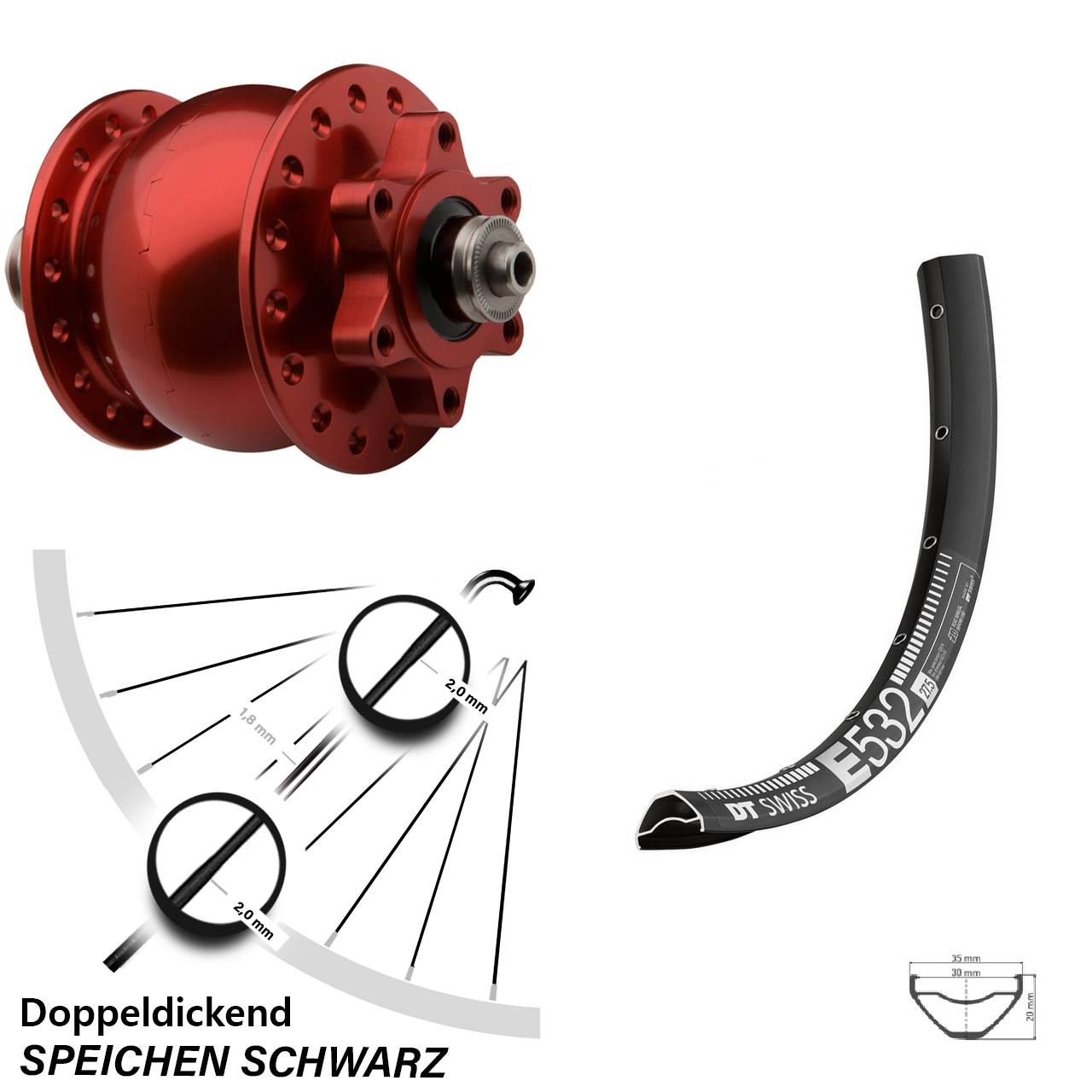 SON 28 Dynamo rot 6-Loch Schnellspanner DT Swiss E 532 Vorderrad 29 Zoll