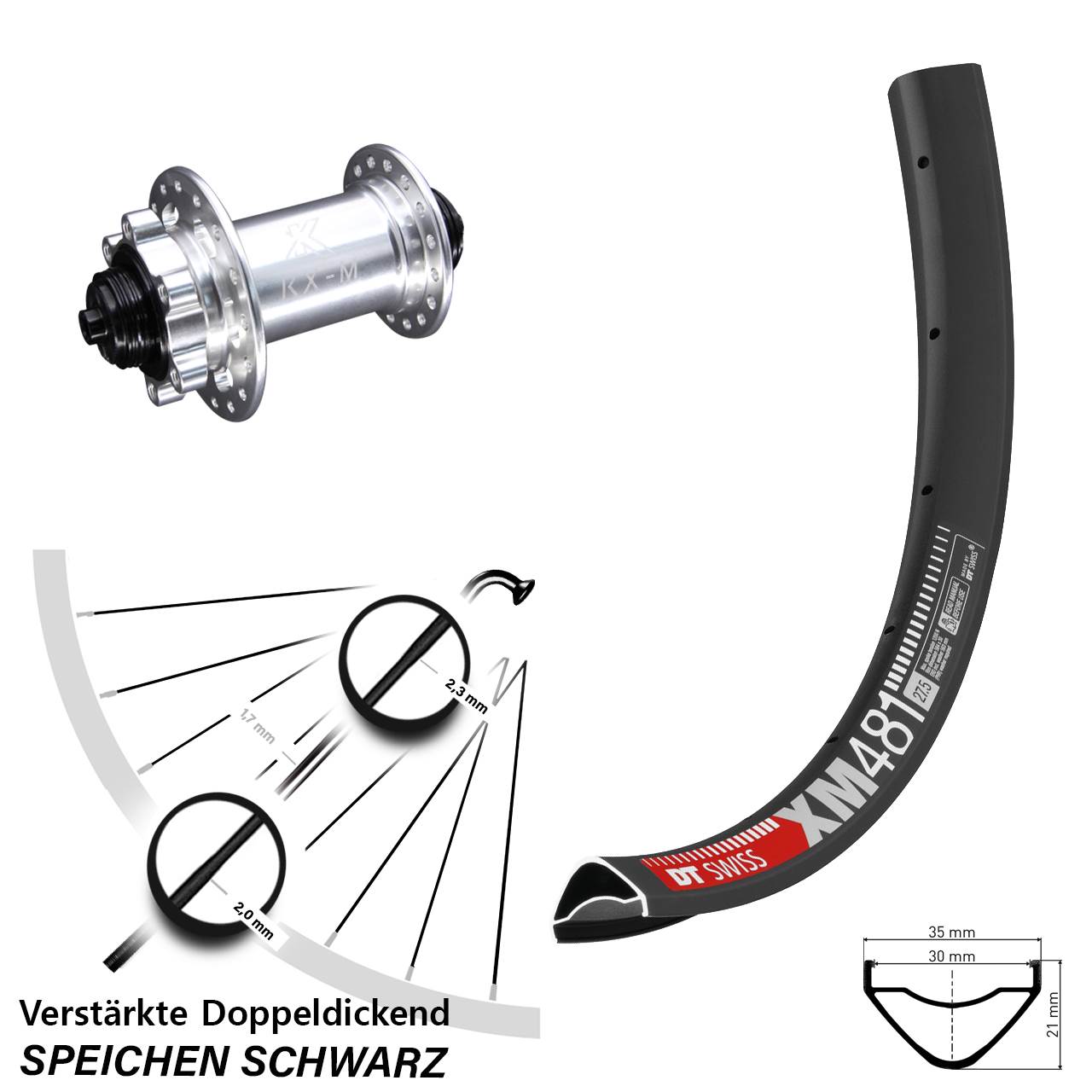 6-Loch Vorderrad 27,5 Zoll DT Swiss XM 481 KX-M für Schnellspanner