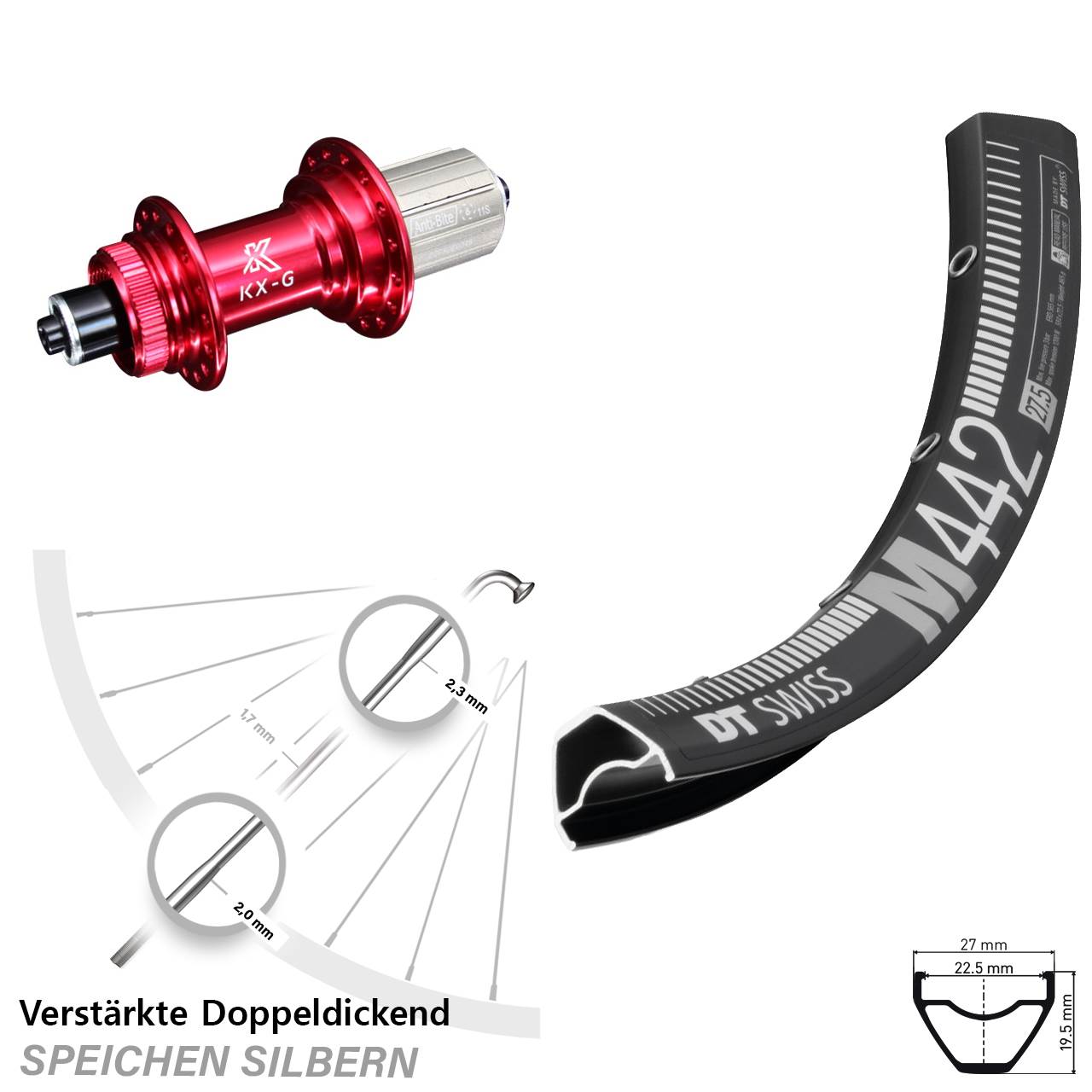 Disc Laufrad 28 Zoll DT Swiss M442 KX-G rot 8-12 fach QR