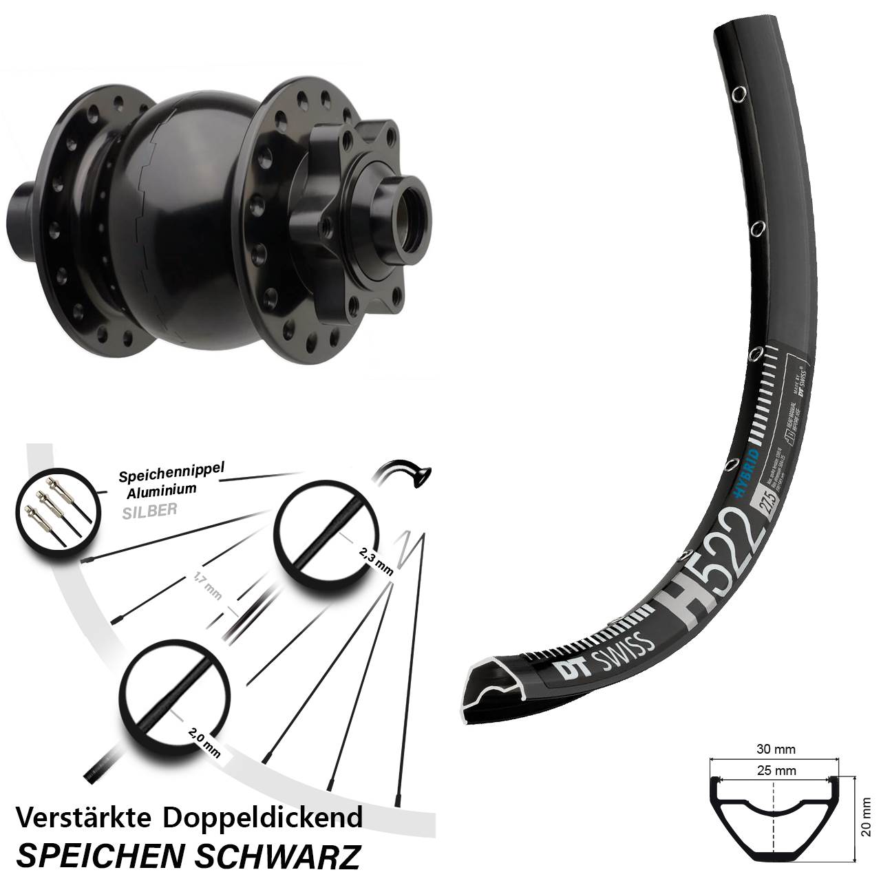 DT Swiss H522 29 Zoll Vorderrad Son 28-15 Nabendynamo Boost