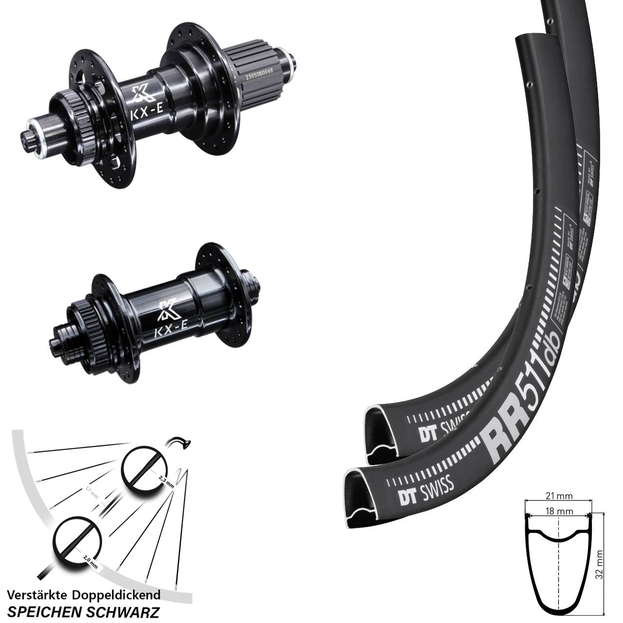 28 Zoll DT Swiss RR511 KX-E Heavy Duty Disc Laufrad-Satz QR Micro Spline