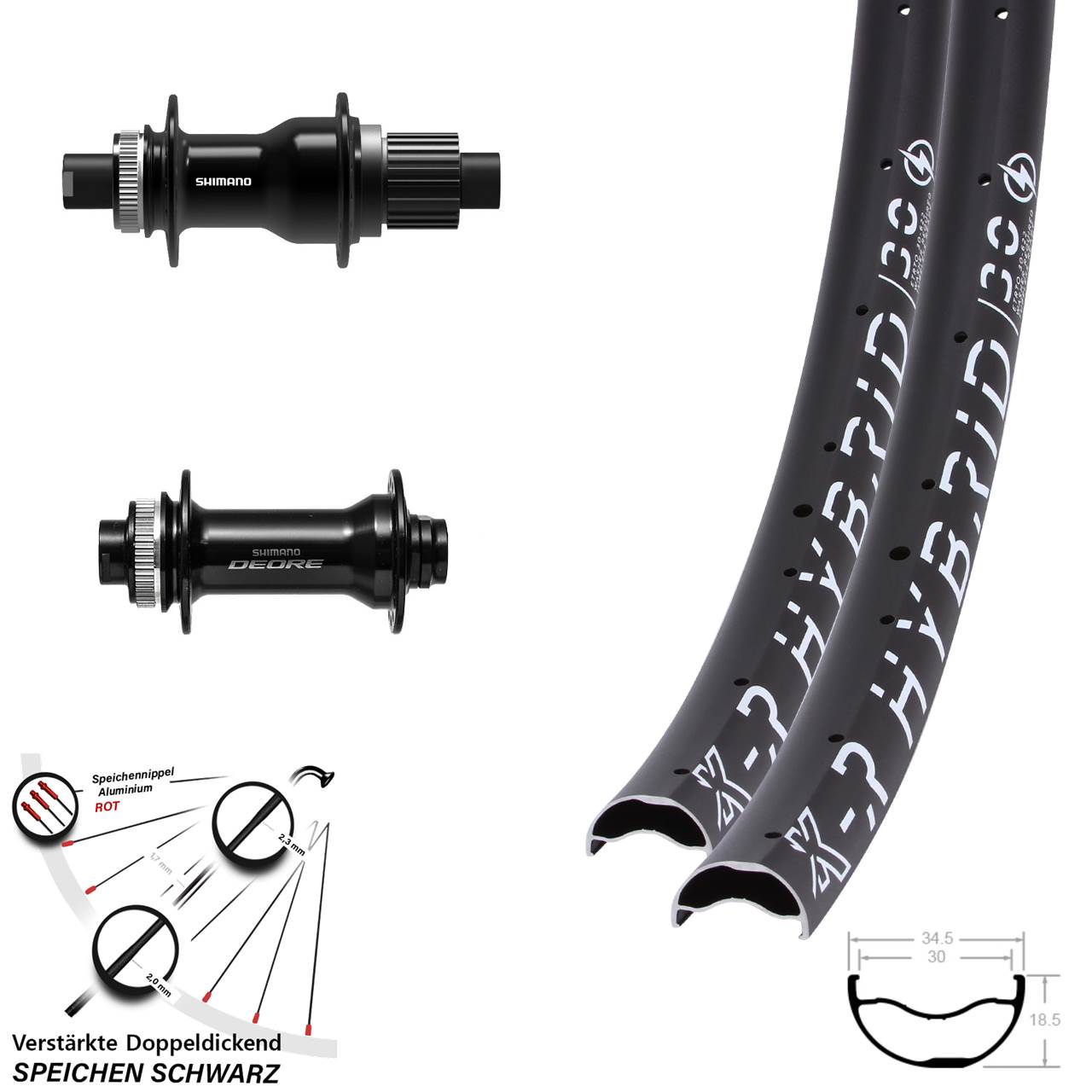 Disc Laufradsatz 29 Zoll KX-R Hybrid 30 Shimano FH-TC500 Boost HB-M6010-B Micro Spline
