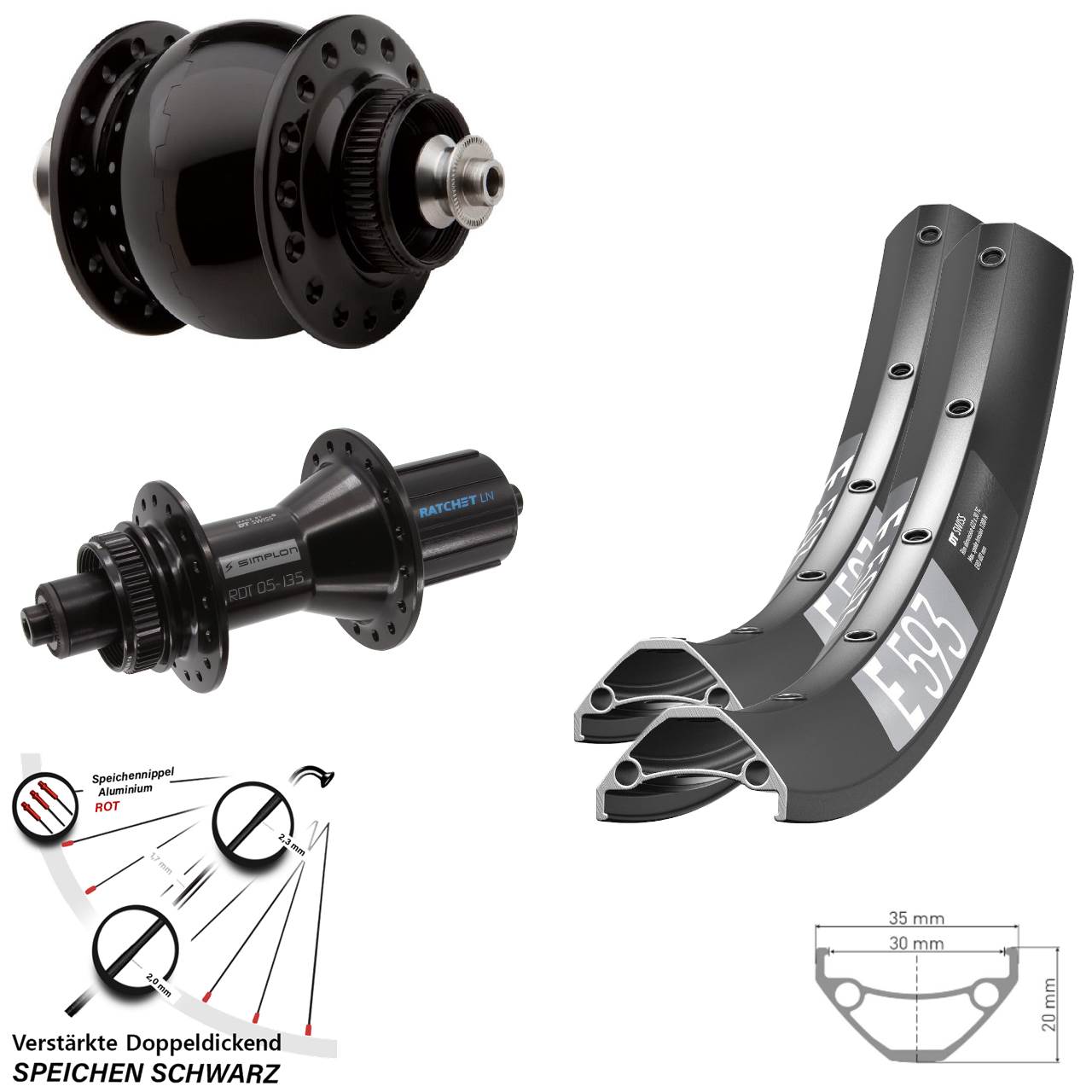 Disc Laufradsatz 27,5 Zoll DT Swiss E593 370 Hybrid SON 28 8-11 fach HG QR