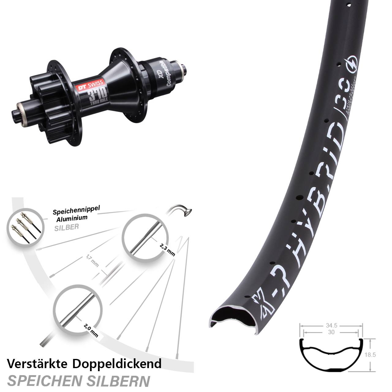 Disc Hinterrad 29 Zoll KX-R Hybrid 30 DT Swiss 370 SRAM XD für Schnellspanner