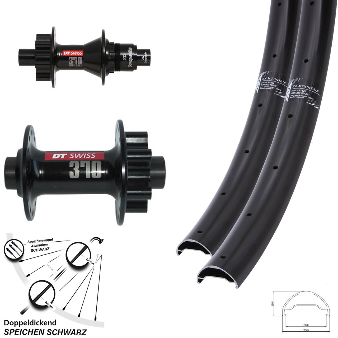 KX Mountain 29 Zoll 30-622 leicht DT Swiss 370 Steckachse 100/142 mm Sram XD
