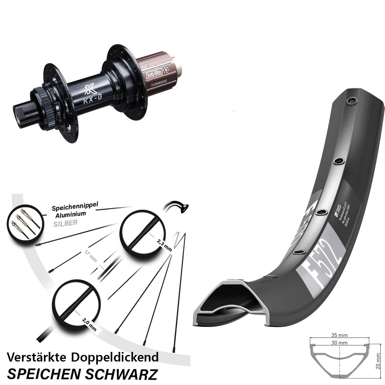 29 Zoll DT Swiss F 572 KX-B Hinterrad Centerlock 12x148 8-12 fach