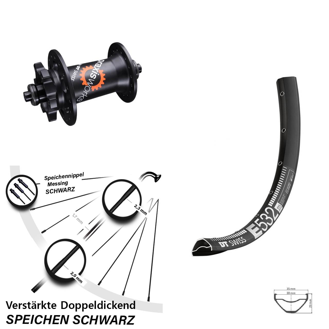 DT Swiss E532-350 27,5 Zoll Disc Vorderrad für Schnellspanner