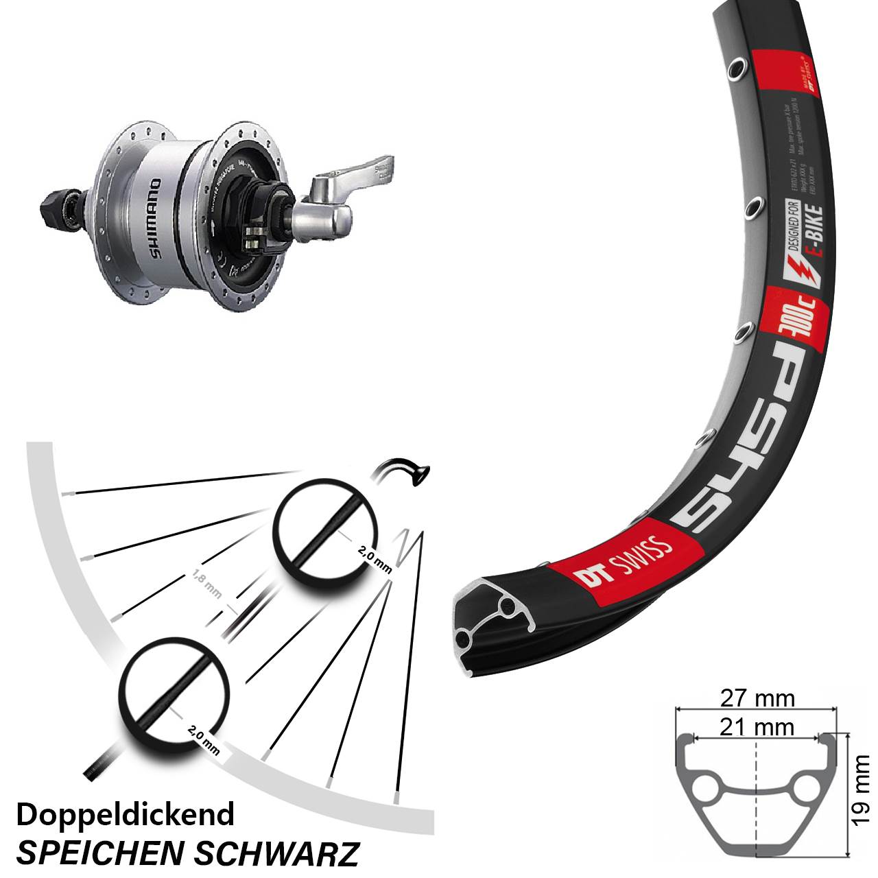 26 Zoll DT Swiss 545d Shimano DH3D72 Dynamo-Vorderrad Centerlock QR