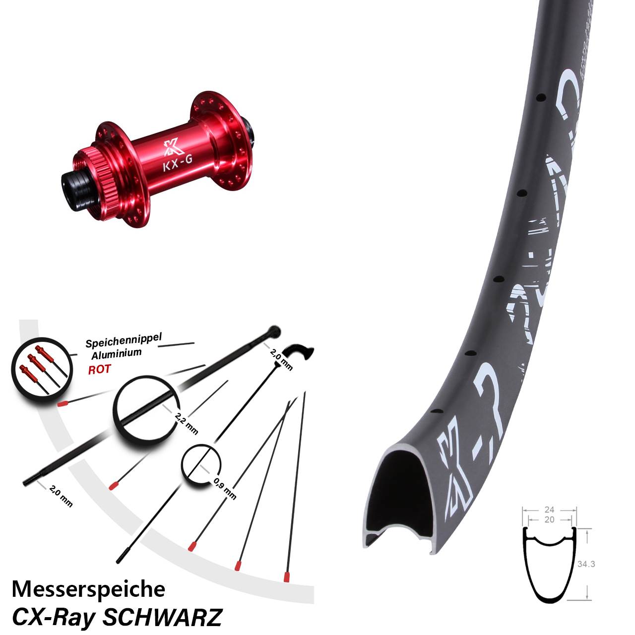 KX-R Road Messerspeiche rot 28 Zoll Disc Vorderrad 12x100 CX-Ray