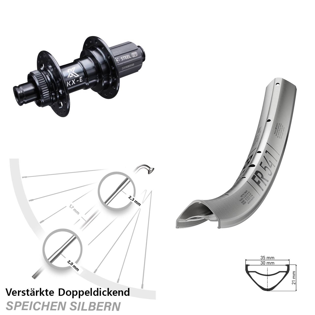 29 Zoll DT Swiss FR541 silbern KX-E Centerlock 12x142 HG schwarz 8-12 fach Laufrad