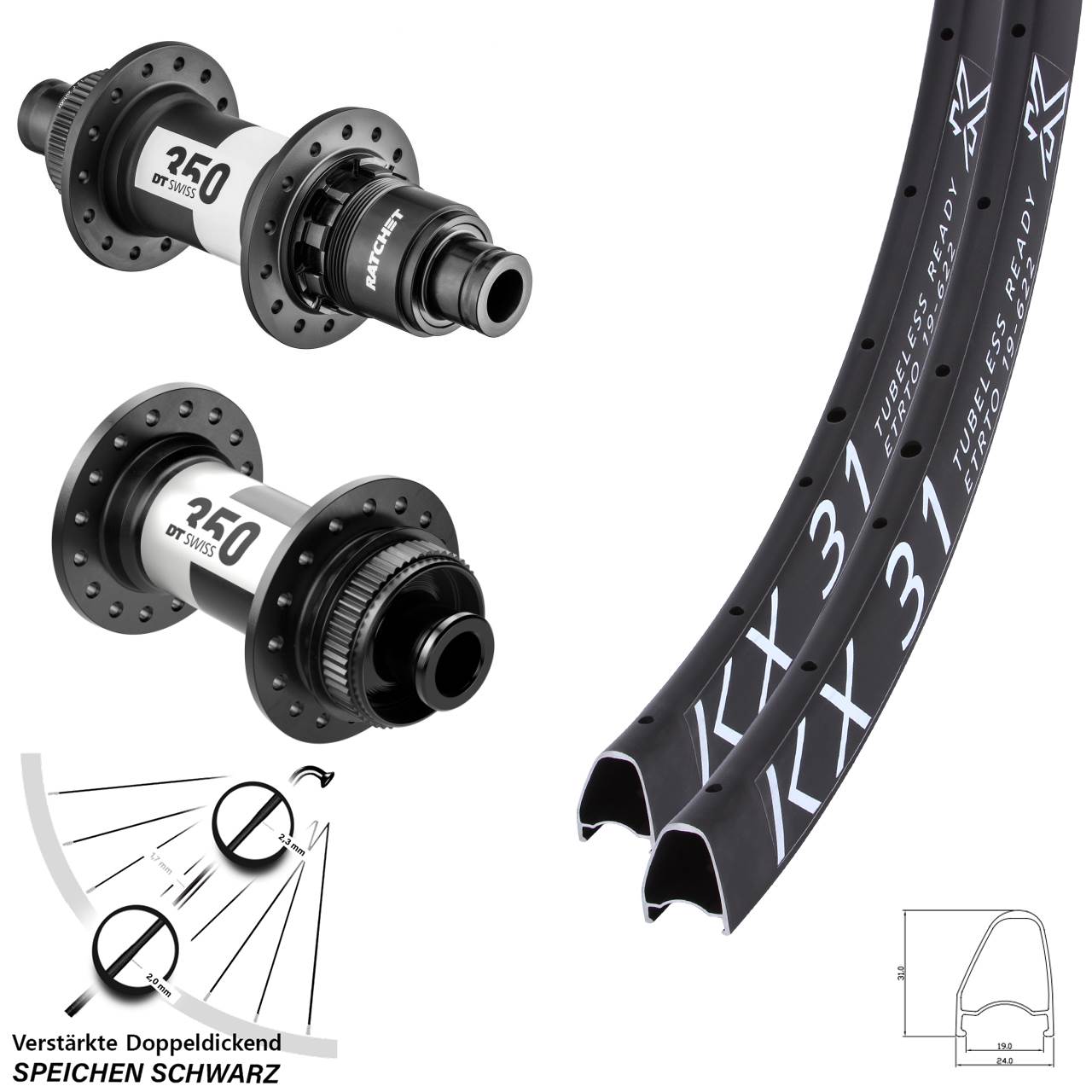 KX 31 Offset DT Swiss 350 28 Zoll Disc Laufrad-Satz 12x100/142 XDR 11-12 fach