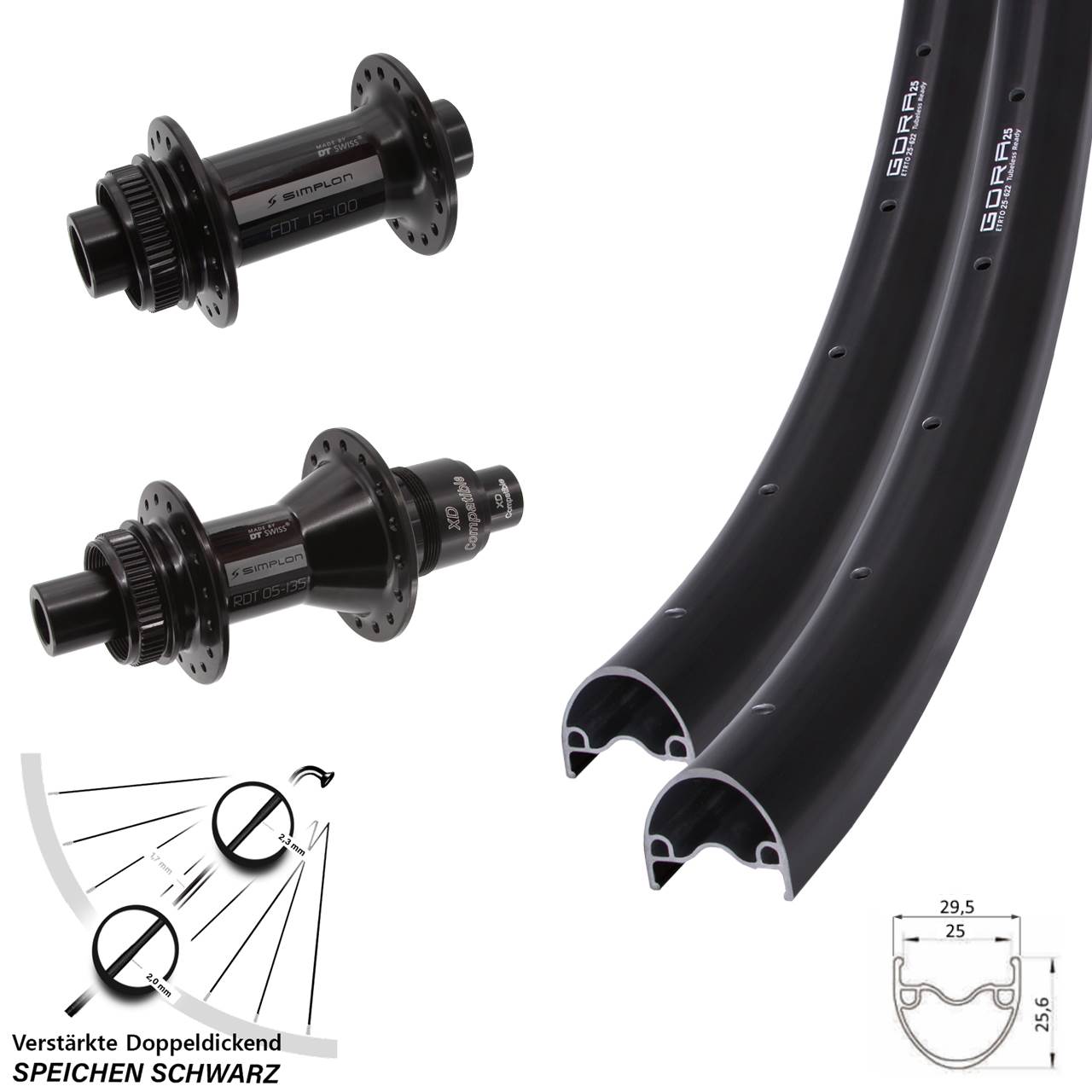 Laufradsatz Centerlock 28-29 Zoll Gora 25 DT Swiss 370 SRAM XD 12x100/142