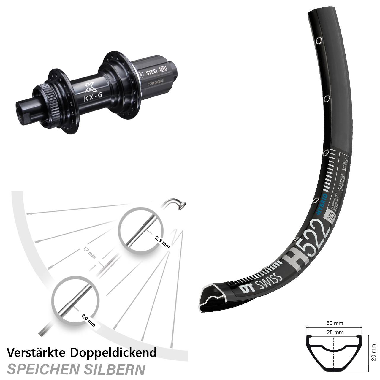 28-29 Zoll DT Swiss H 522 KX-GS verstärkt Disc Hinterrad 12x142 8-12 fach HG