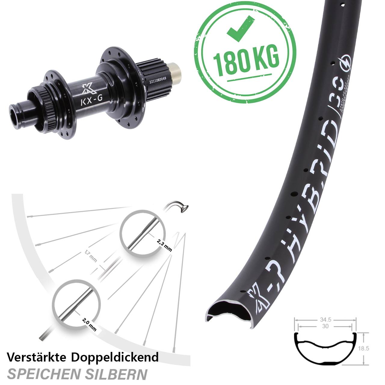Hinterrad Centerlock 12x142 29 Zoll KX-GR Hybrid 30 Steckachse Shimano Micro Spline