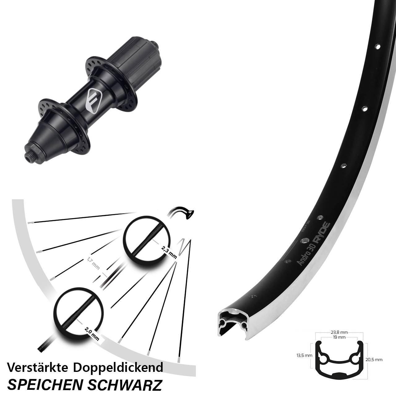 28 Zoll Ryde Andra 30 Formula FM32 Hinterrad QR 7 fach HG