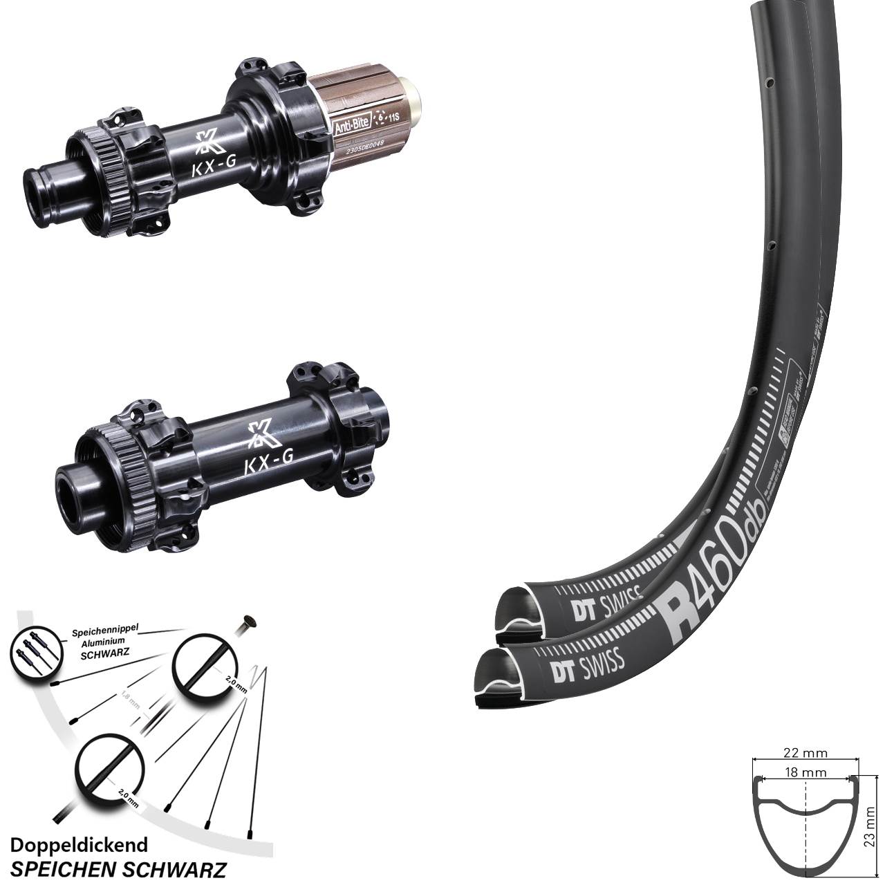 Laufradsatz Road KX-G Straightpull DT Swiss R 460 Steckachse Shimano HG 28 Zoll