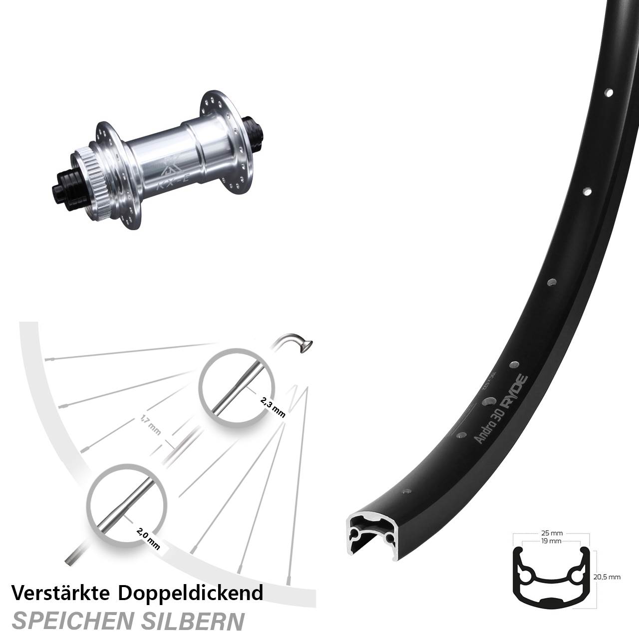 Vorderrad Centerlock für Schnellspanner 29 Zoll Ryde Andra 30 KX-E