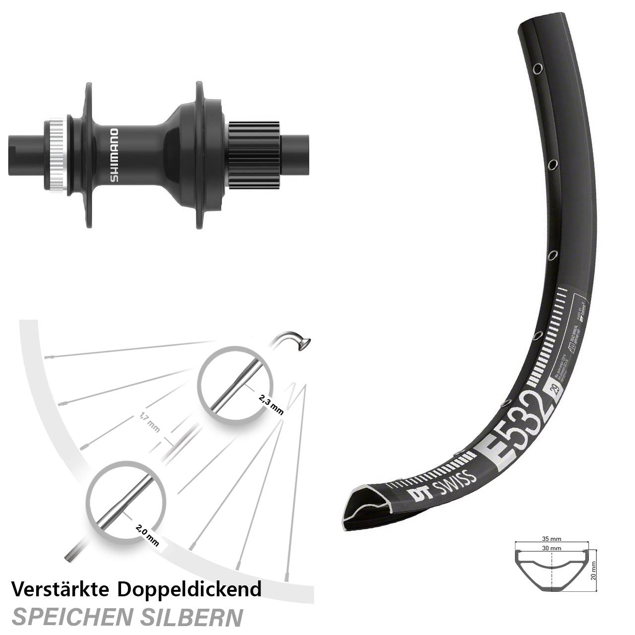 Disc Hinterrad 29 Zoll DT Swiss E532 Shimano FH-MT410 Micro Spline 12x142