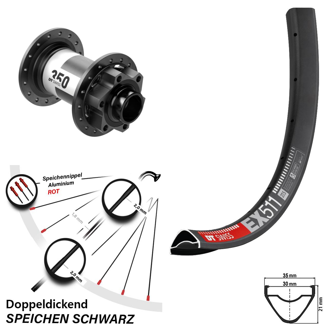 Disc Laufrad 29 Zoll DT Swiss EX 511 350 20x110 Boost