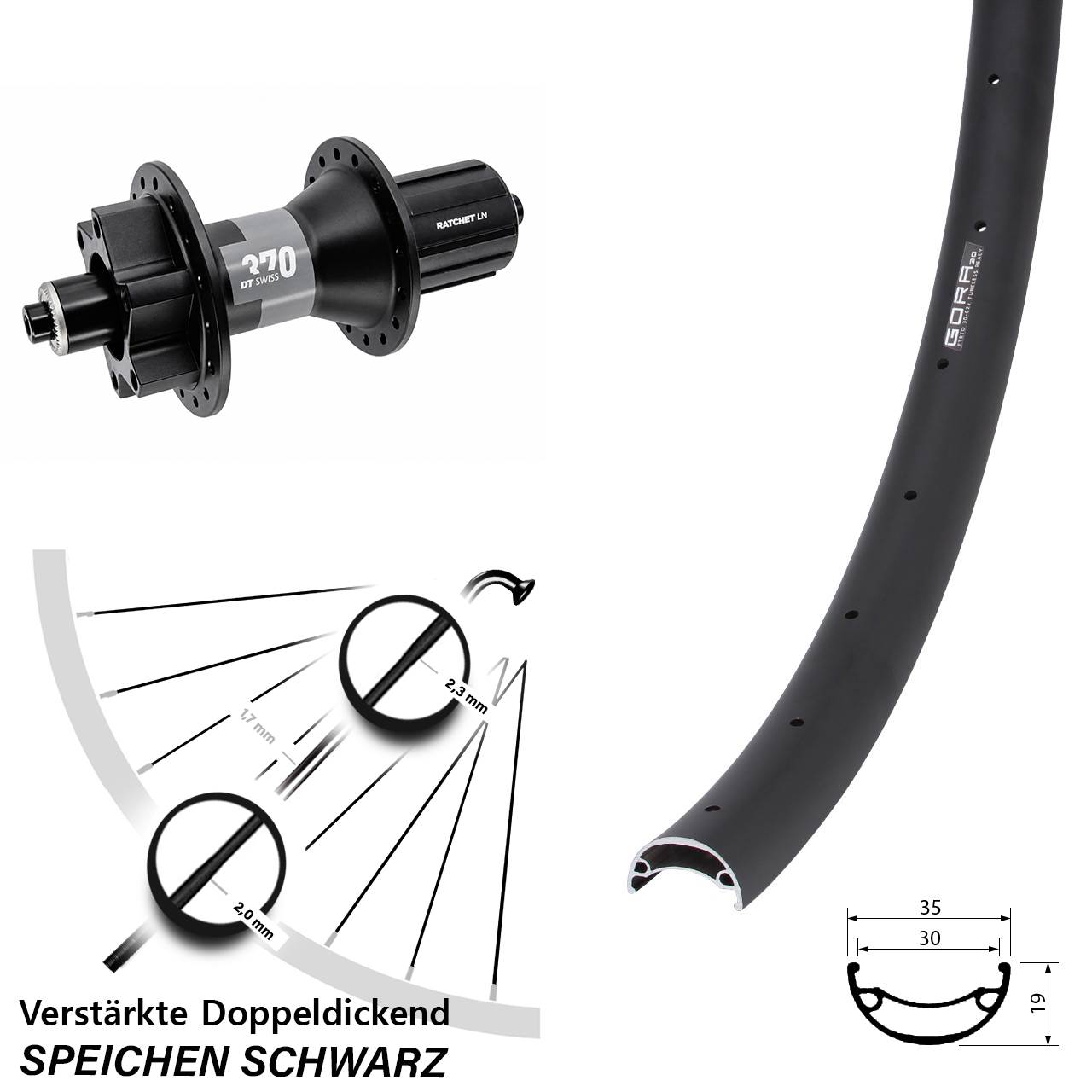 6-Loch Hinterrad für Schnellspanner 26 Zoll Gora 30 DT Swiss 370 8-11 fach HG