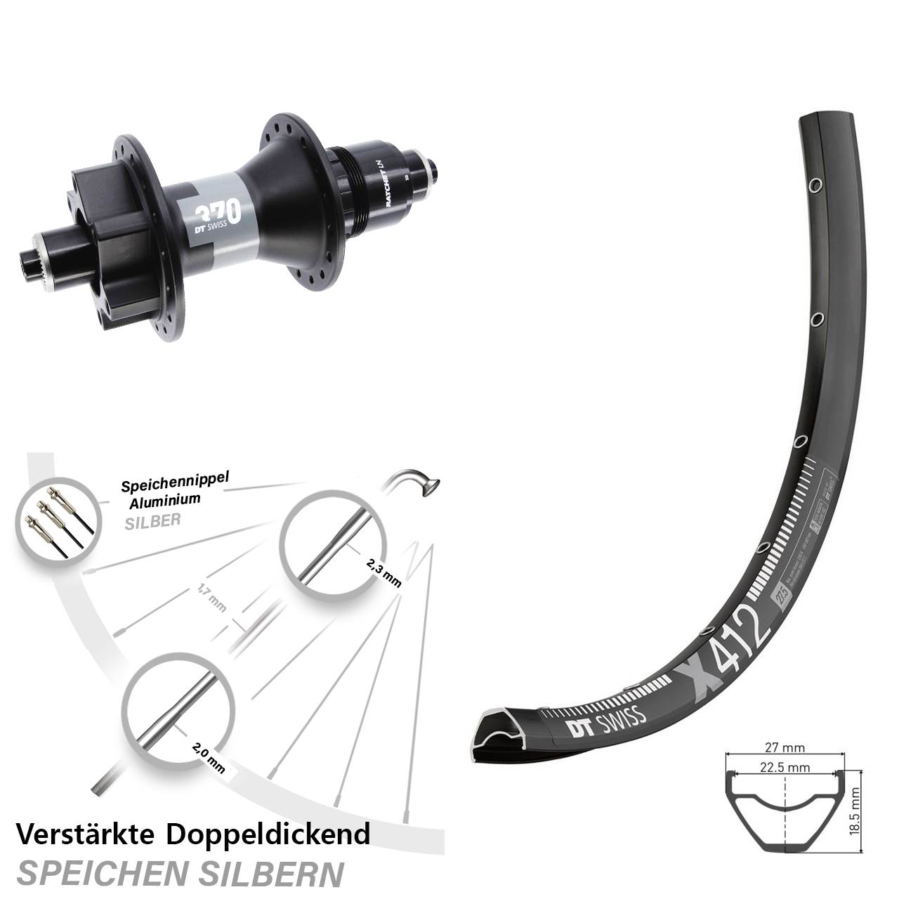 29 Zoll Hinterrad für Schnellspanner DT Swiss X 412-370 XD 11-12 fach