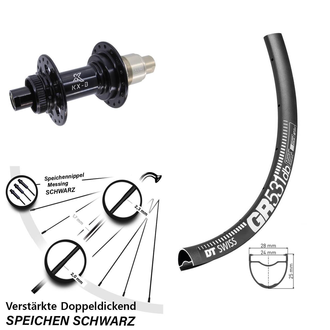 27,5 Zoll DT Swiss GR531 KX-B Centerlock Hinterrad 12x148 SRAM XD