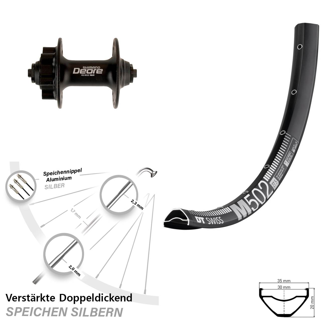 DT Swiss M502 Shimano Deore 29 Zoll Disc Vorderrad QR