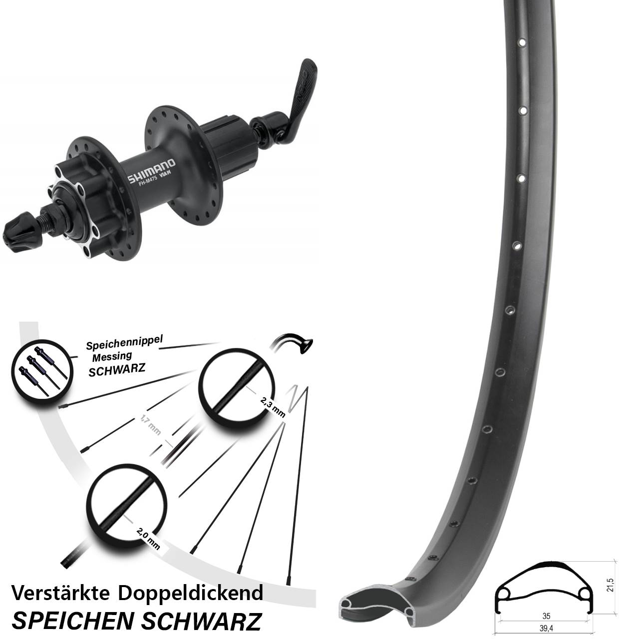 Disc Laufrad 27,5 Zoll Ambrosio E35 Shimano Alivio 8-11 fach für Schnellspanner