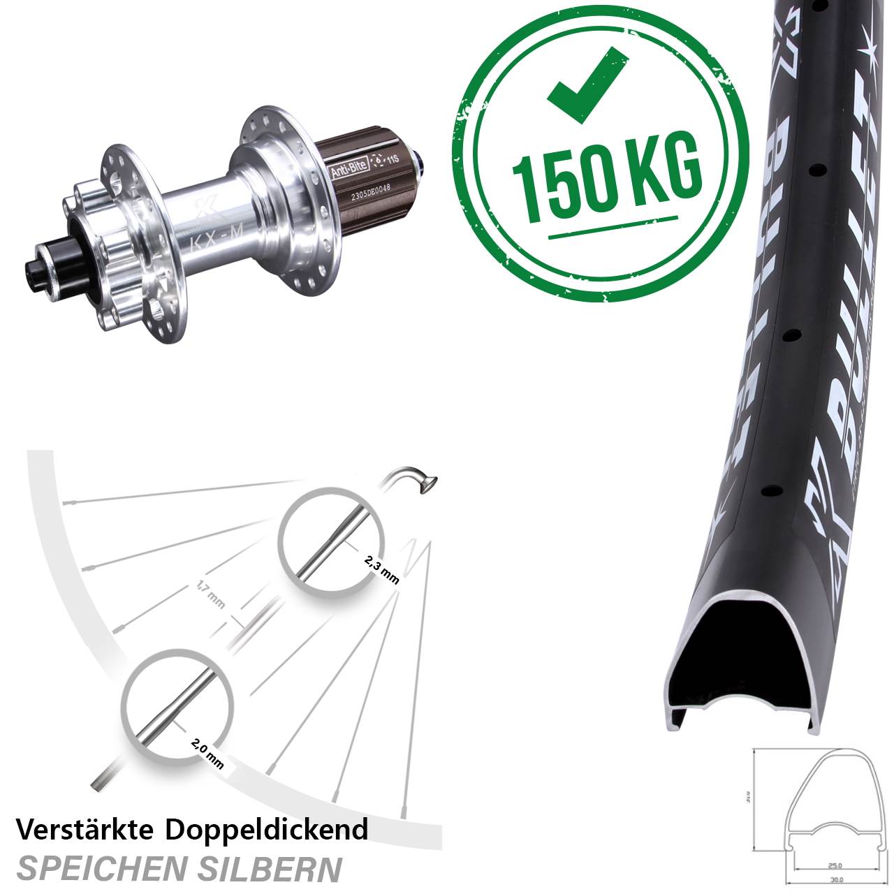 28-29 Zoll KX-M Bullet OS Hinterrad 6-Loch QR 8-12 fach HG