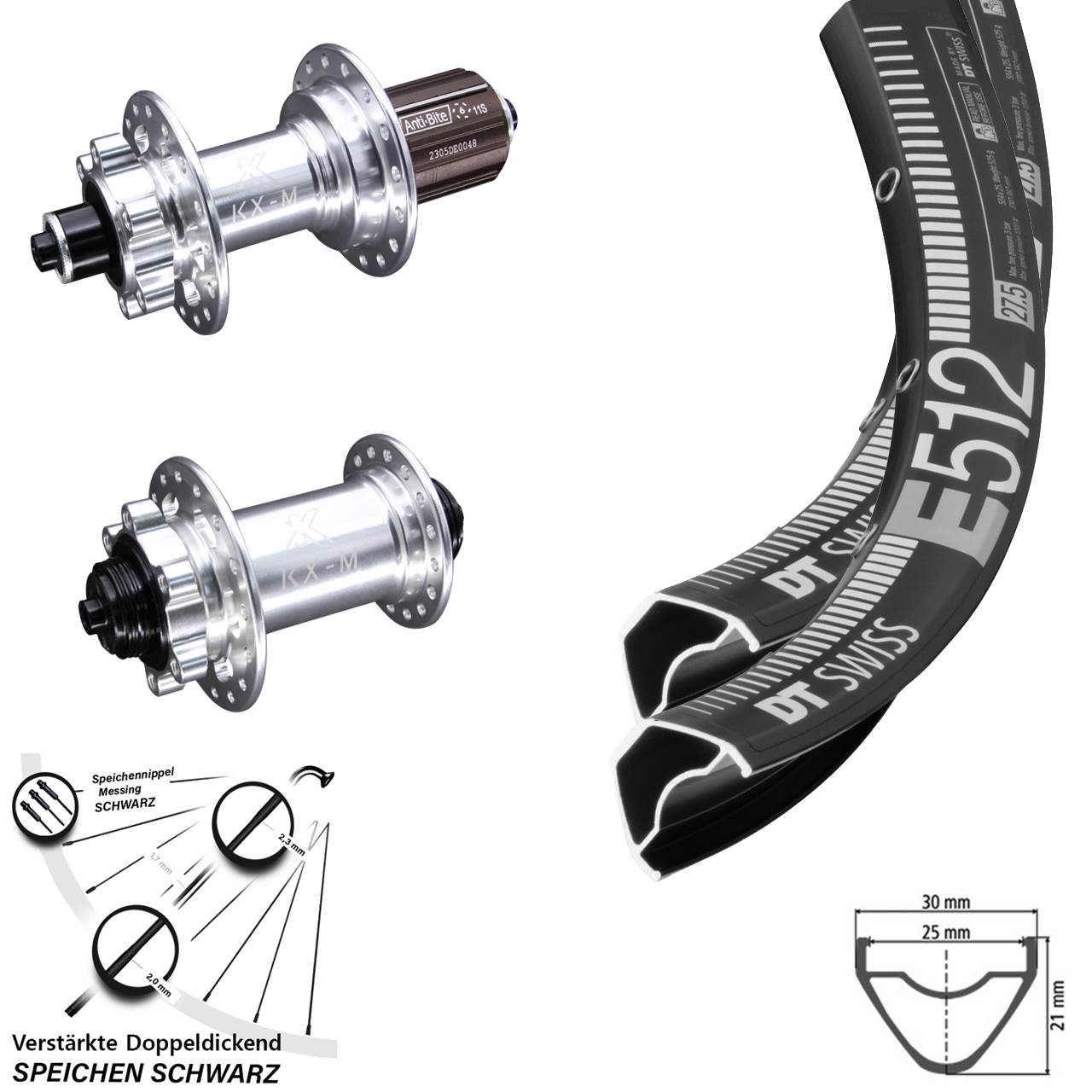 DT Swiss E512 KX-M Disc 29 Zoll Laufradsatz für Schnellspanner 8-12 fach
